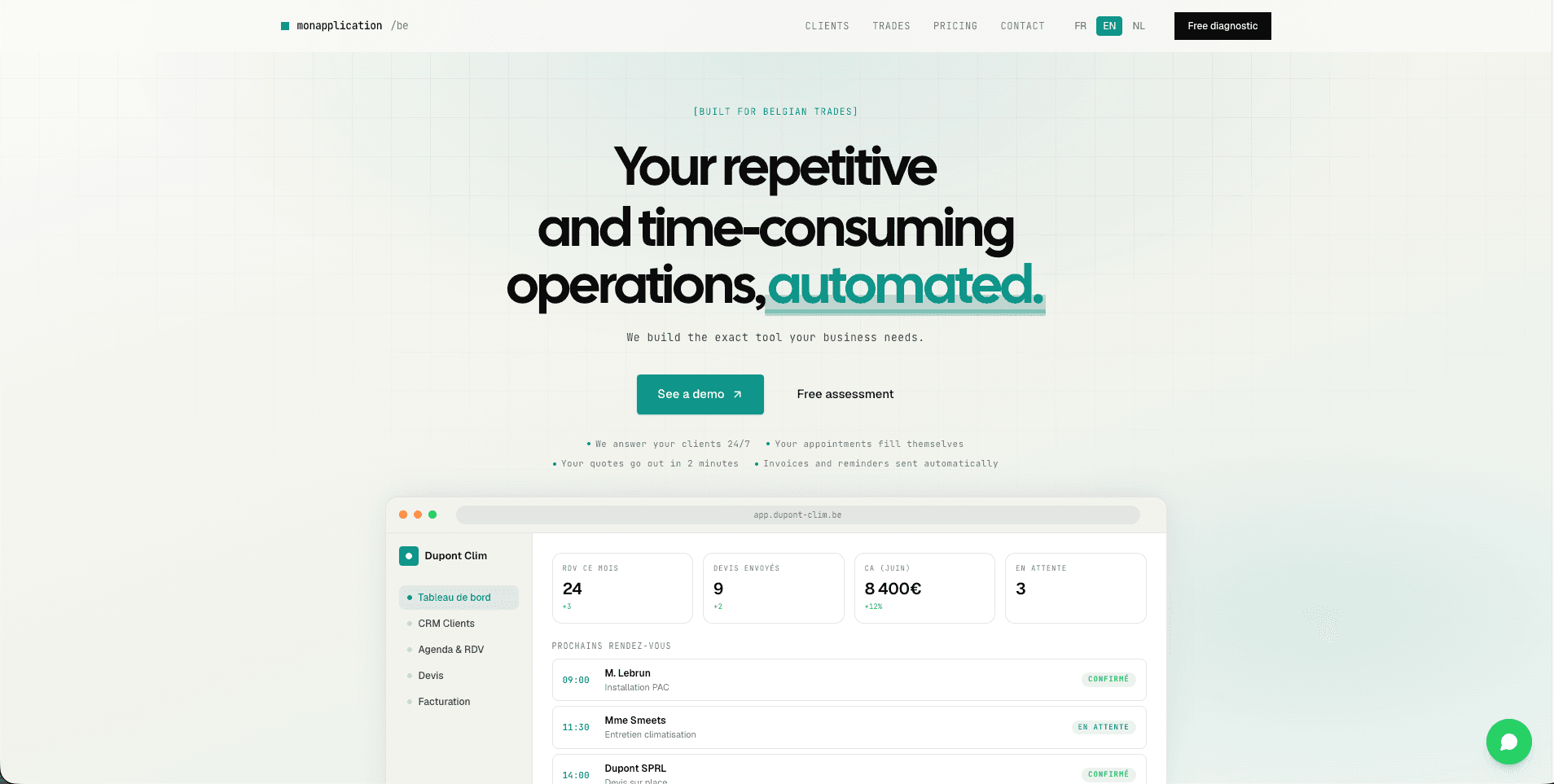 Aperçu du site MonApplication.be